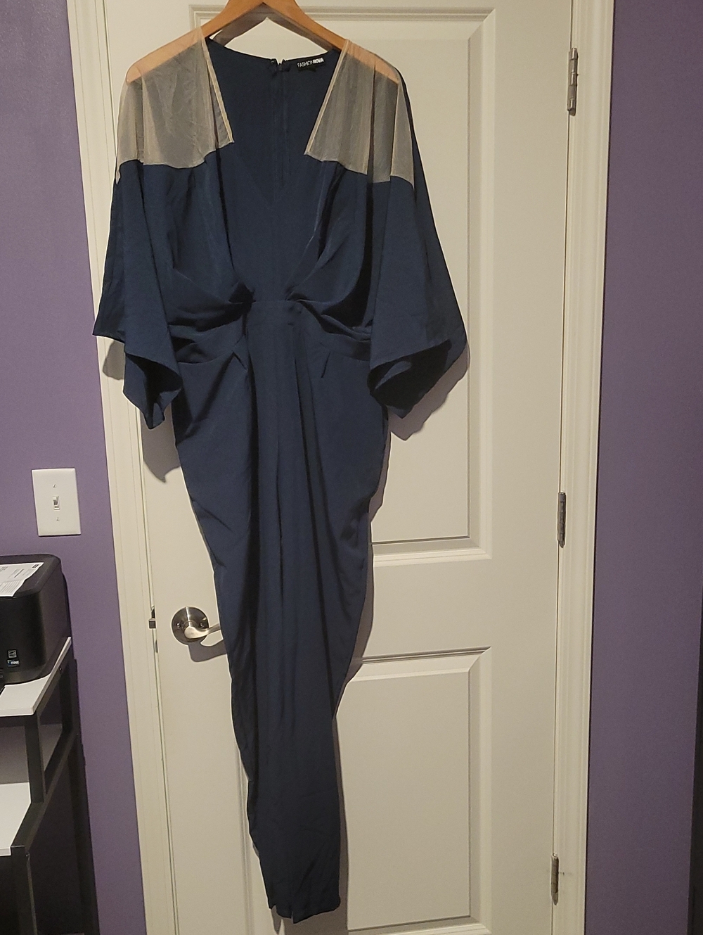 Fashion Nova Navy Jumpsuit with Sheer Cream Panels